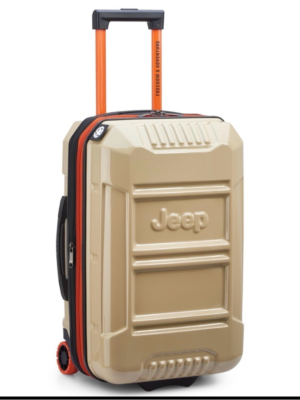 Jeep Beige Carry-On with Two Wheels & Orange Handle and Trim
